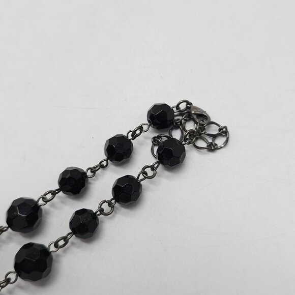 Black Beaded Faceted Necklace With Drop Pendant with Adjustable Chain Vintage - Picture 5 of 6